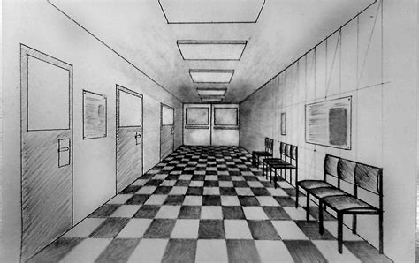 How To Draw One Point Perspective Corridor Of Hospital Waiting Hall