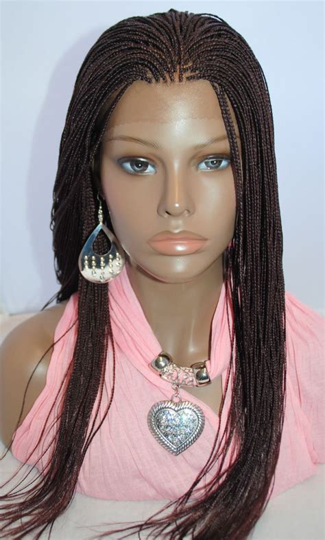 Braided Lace Front Wig Micro Braids Color 99j In 20 Inches Short