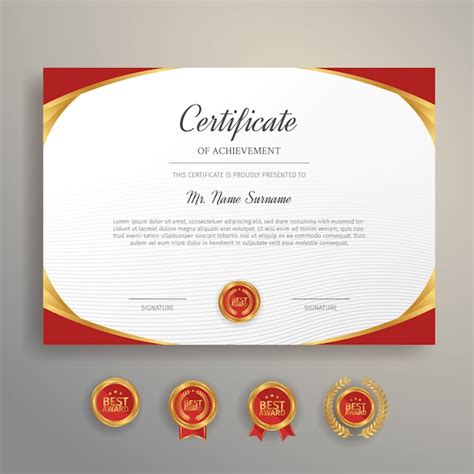 Plantilla De Borde De Certificado Rojo Y Dorado Con Insignias Para