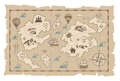 Vector Sketch Of An Old Pirate Treasure Map Hand Drawn Illustrations Vector Vector
