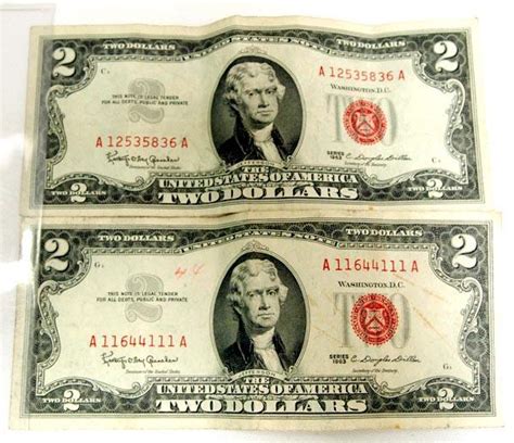 2 1963 Series 2 Dollar Bills Red Seal