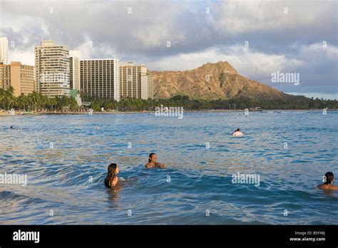 Waikiki Beach And Diamond Head Volcanic Crater Honolulu Oahu Pacific