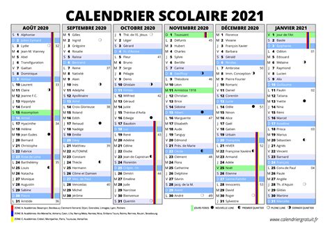 Calendrier Scolaire 2021