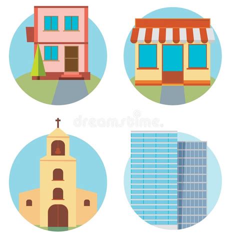 Vector Buildings Icons Set Stock Vector Illustration Of Shop 34985897