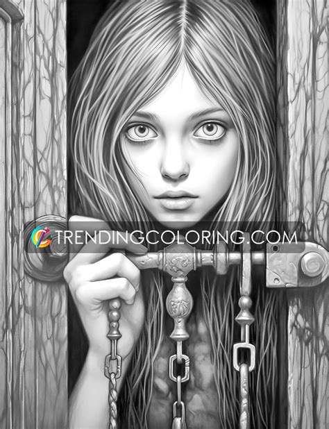 30 Adorable Creepy Girl Grayscale Coloring Pages Instant Download Trending Coloring
