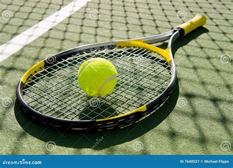 Tennis Racket And Ball On Court Stock Image Image Of Black Felt 7648527