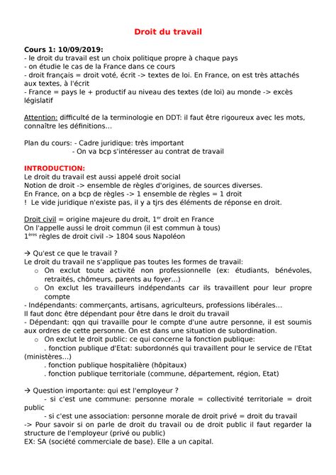 Cours Droit Du Travail Droit Du Travail Cours Le Droit Du Travail Est Un Choix