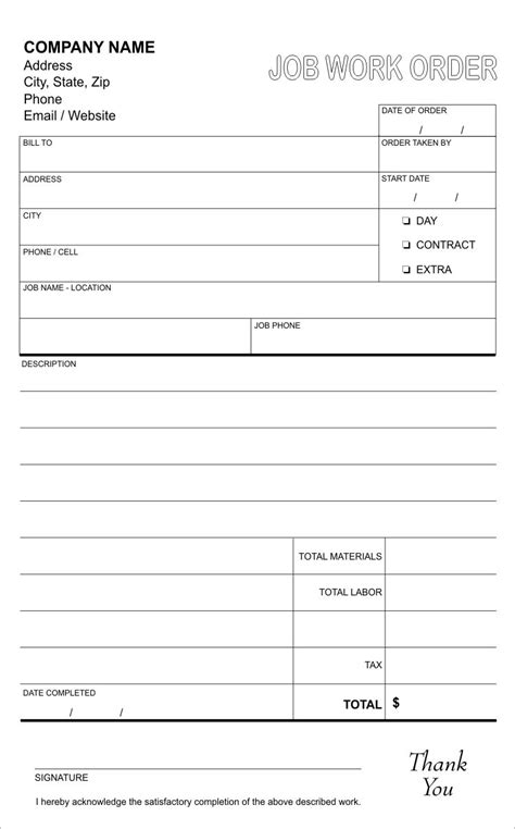 Free Work Order Form Template Printable Templates Riset
