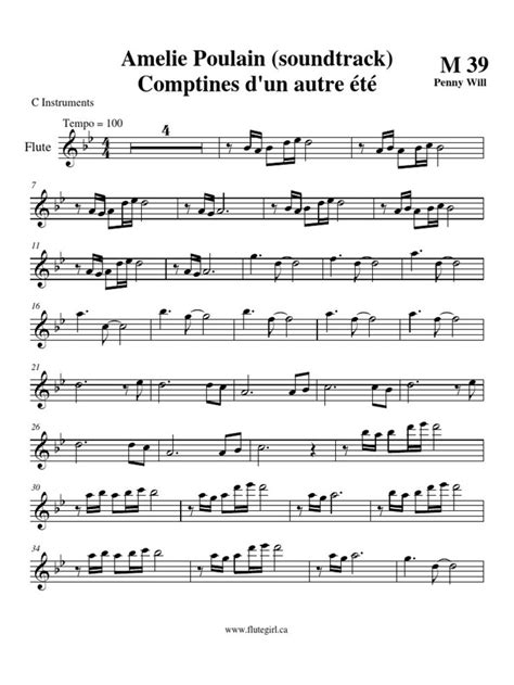 Touch device users, explore by touch or with swipe. French movie: Amelie Poulain flute sheet music. | Pôsteres ...