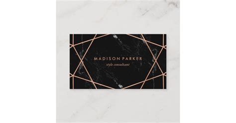 Modern Faux Rose Gold Geometric On Black Marble Business Card Zazzle