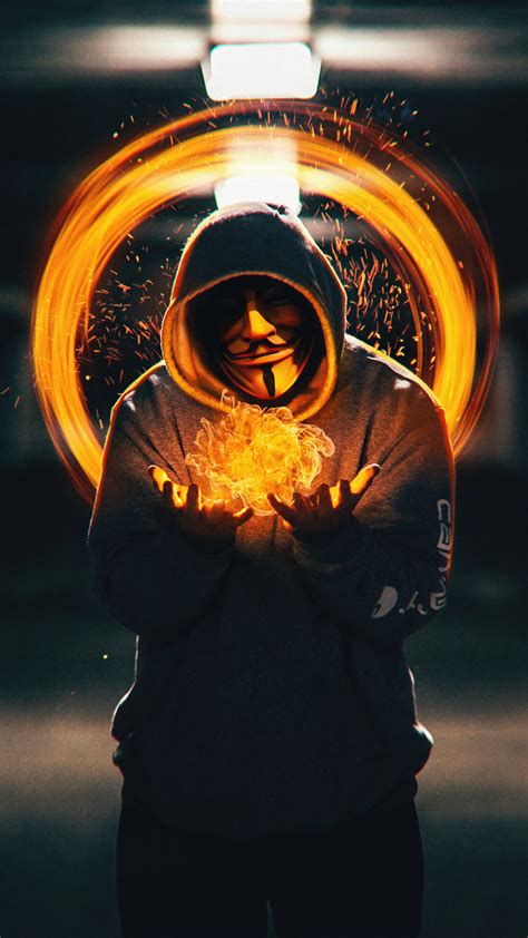 Anonymous Hoodie Guy Fire Iphone Wallpapers