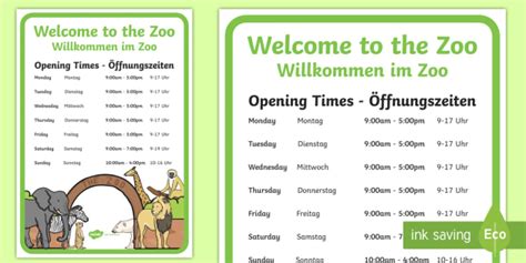 Over the years, the zoo has. Zoo Opening Times Role-Play Signs English/German - EAL ...