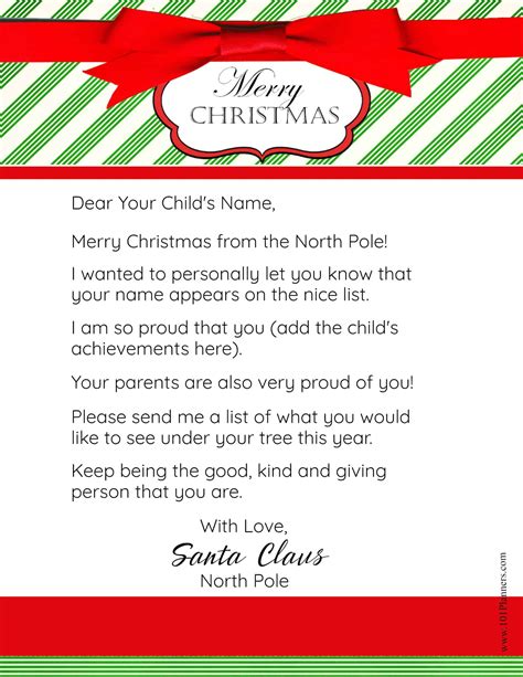 Santa Letter Template Free Printable