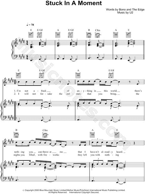 U2 Stuck In A Moment You Cant Get Out Of Sheet Music In E Major Transposable Download