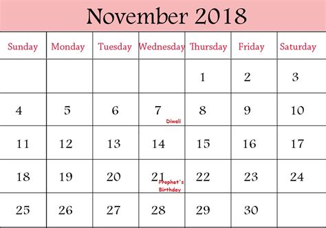 Free 2020 printable calendar, blank templates, coloring pages, & holidays. November Calendar 2018 Malaysia - Printable Template Download