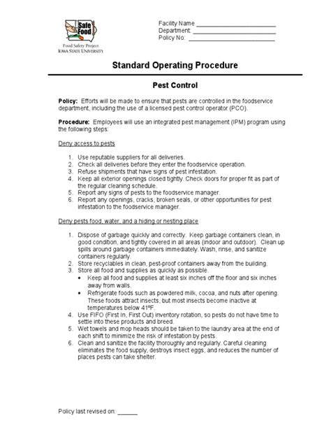 Pest Control Standard Operating Proceduredoc Pesticide Foods