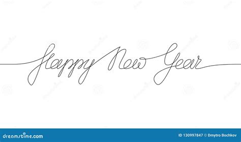 Happy New Year Handwritten Inscription Hand Drawn Lettering One Line