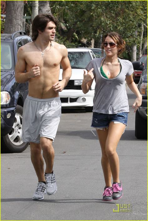 Miley Cyrus Goes Justin Gaston Shirtless Jogging Photo Bikini Justin Gaston Miley