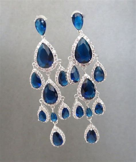 Sapphire Blue Bridal Earrings Bridal Chandelier By Treasures570 Bridal