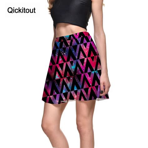 qickitout skirts high quality women s black triangle wave skirts digital print colourful skirts