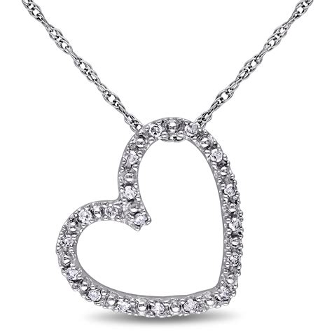 10k White Gold 010 Cttw Diamond Heart Pendant