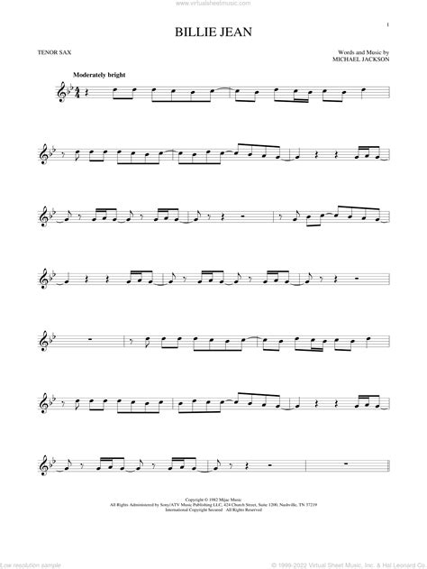 Jackson Billie Jean Sheet Music For Tenor Saxophone Solo Pdf