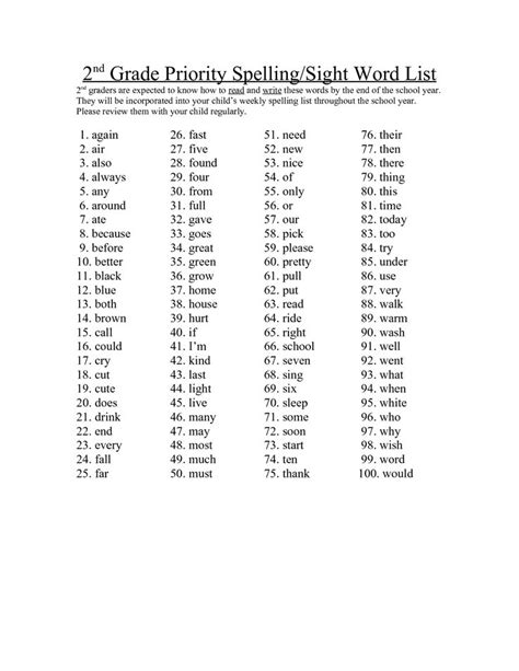 Check out our set of 3rd grade spelling worksheets for kids. 2nd Grade Sight Word List Printable | Spelling words list ...