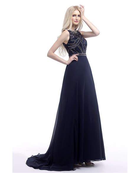 2018 Elegant Navy Blue Prom Dress Long With Glitter