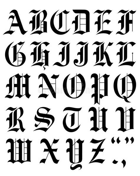 Old English Font Vector Set Gothic Font Vector Alphabet Sketch Stock