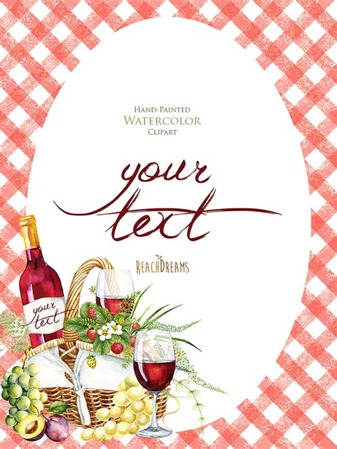 Picnic Watercolor Clipart Picnic Basket Picnic Hamper Wine Etsy