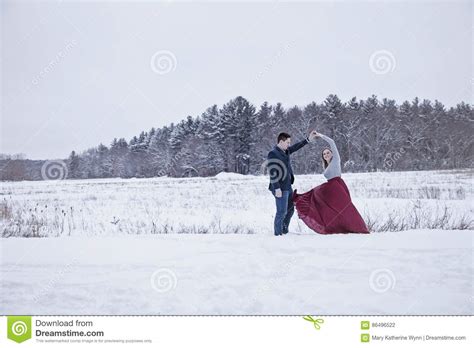 Couple Dancing Outdoors In Winter Snow Stock Photo Image Of Desire