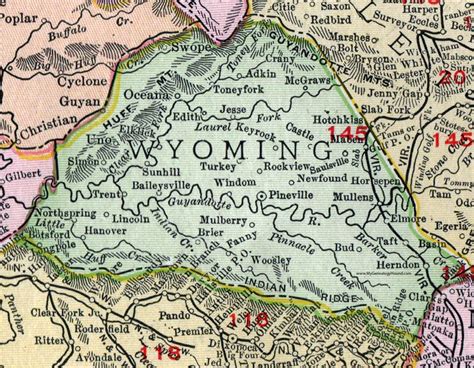 Wyoming County West Virginia 1911 Map Pineville Mullens Oceana