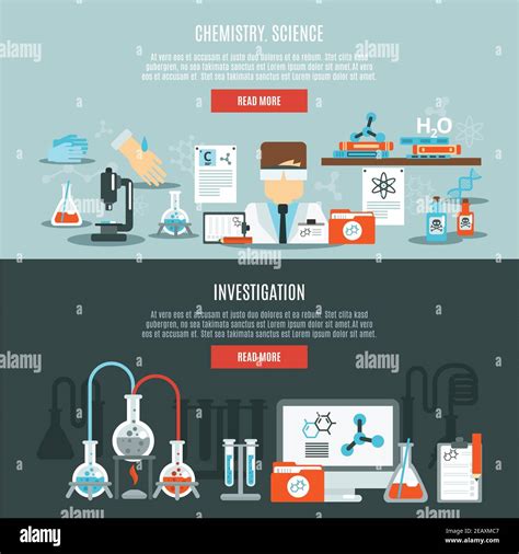 Chemistry Horizontal Banner Set With Science And Investigation Flat