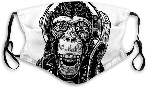 Amazon Com Mouth Cover Face Scraf Monkey Rocker In Headphones And With Skull Vintage Engraving