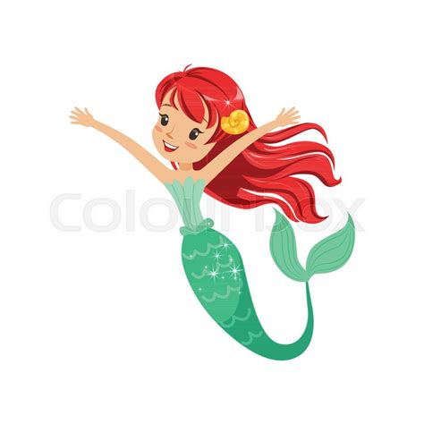 Cute Red Haired Mermaid Girl Isolated Stock Vector Colourbox