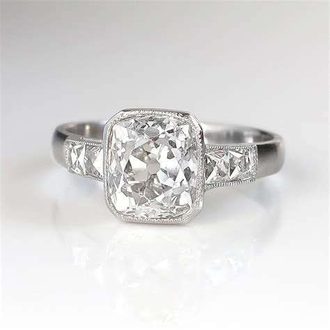 Antique Edwardian Cushion Cut Diamond Engagement Ring Circa 1920s