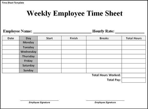 Printable weekly time sheet printable timecard teaching 3. Free Time Card Template - emmamcintyrephotography.com