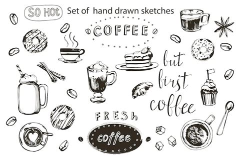 Premium Vector Coffee Collection Hand Drawn Illustration Hand Drawn