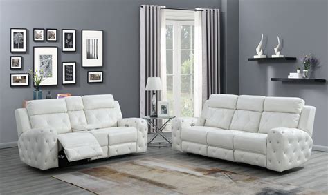 Living Room White Power Reclining Sofa Set Golden Woods