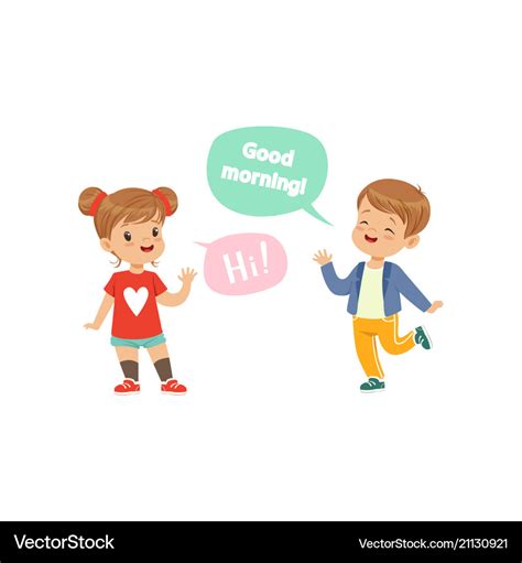 Boy And Girl Greeting Each Other Kids Good Vector Image