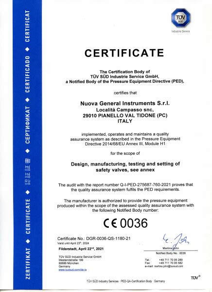 Ce Ped Certifications Nuova General Instruments S R L Piacenza