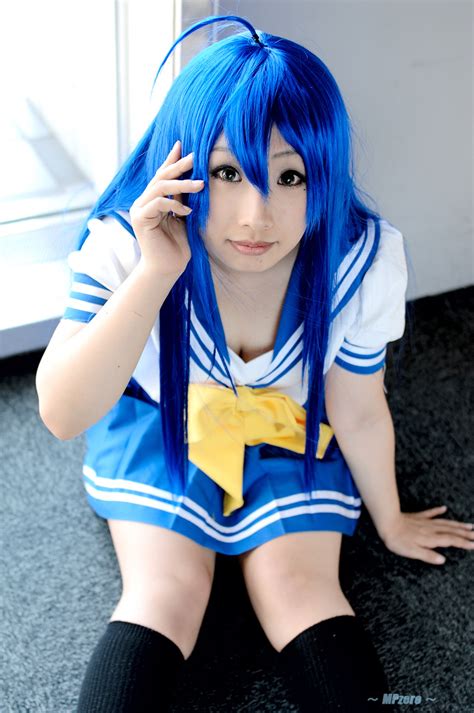The Big Imageboard Tbib Ahoge Blue Hair Cosplay Izumi Konata Knee