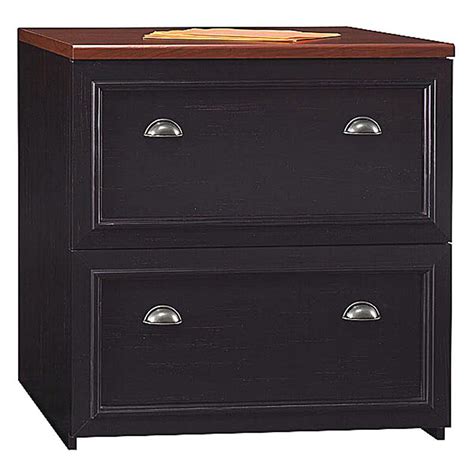 The black finish and black accents of this lateral file cabinet will surely lend an air of sophistication to your office space. Our Fairview 2 Drawer Lateral File Cabinet - Black is on ...