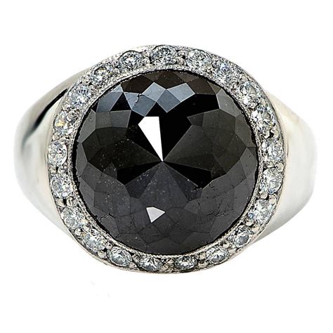 Large Black Diamond Platinum Men's Ring For Sale at 1stdibs