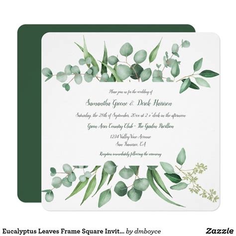 Eucalyptus Leaves Frame Square Invitations | Zazzle.com | Invitations, Wedding invitations ...