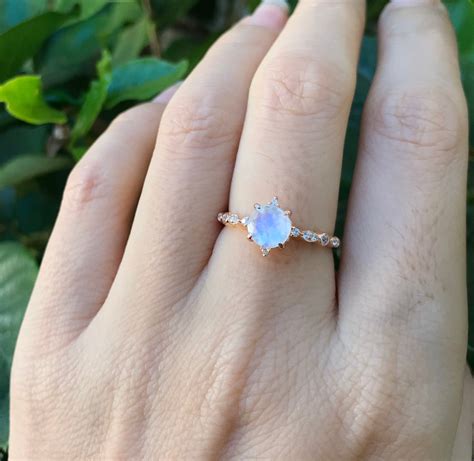 Moonstone Round Vintage Promise Ring For Her Moonstone Engagement Ring