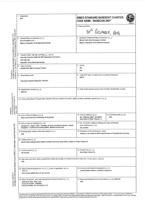 Bareboat Charter Agreement Template Hq Printable Documents
