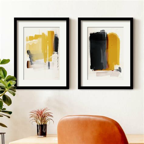 Mustard Yellow Abstract Wall Art Set Of Two Prints Etsy Wall Art