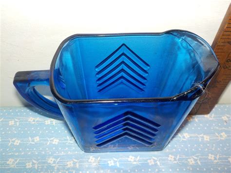 Vintage Hazel Atlas Cobalt Blue Depression Glass Chevron Creamer