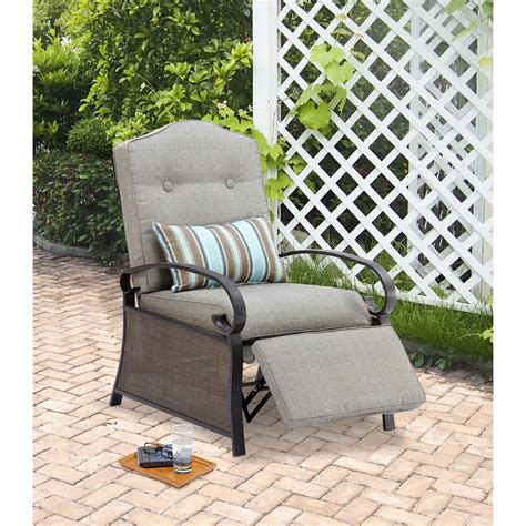 Chairs that recline are typically firmer and sit up higher, making it the ideal. Mainstays Ashwood Outdoor Cushioned Recliner Chair ...